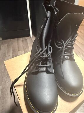 Neuw Black Lace-Up Combat Boots with Yellow Stitching